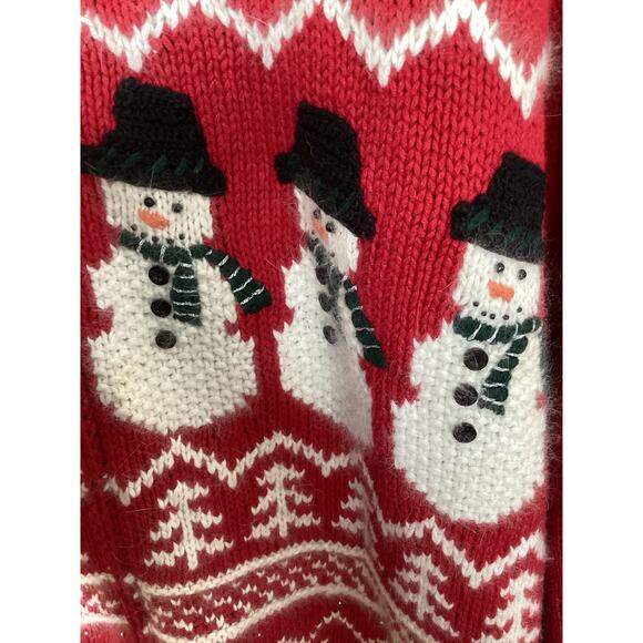 Vintage Croft & Barrow Snowman Christmas Zip Front Cardigan Sweater Red Size XL - Picture 4 of 11
